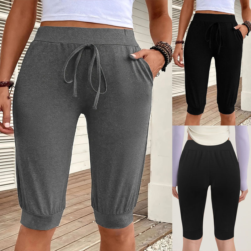 Amazon Cross-border Autumn Women's Solid Color Yoga Straight Slim Sports Pocket Cropped Pants Casual Pants Sports Pants