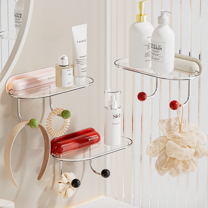 Washstand Cosmetics Storage Rack Bathroom Bathroom High-Looking Punch-Free Wall-Mounted Drain Storage Rack