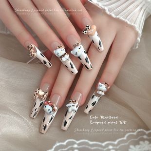 Nail Art Leopard Bow KT Cat Jewelry Maillard Resin Three-dimensional French Cute Cartoon Bow Tie Nail Accessories