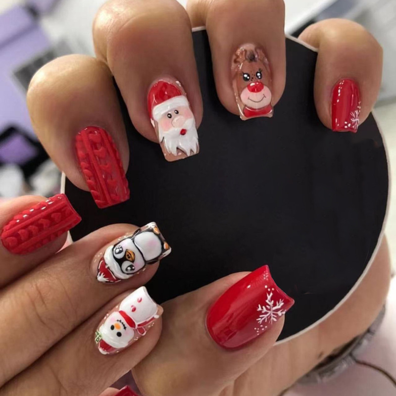 Winter short Square relief sweater design Christmas elk snowman snowflake Santa Claus pattern foreign trade fake nails Winter short Square relief sweater design Christmas elk snowman snowflake Santa Claus pattern foreign trade fake nails