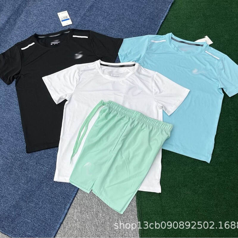 Fitness Quick-Drying Short-Sleeved Shorts Suit for Men, Summer Training, Running, Outdoor Sports, Breathable Ice Silk Thin Clothing, Guangxi