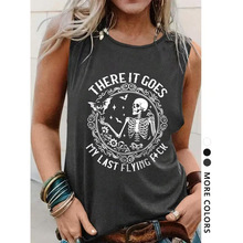 D 51977 Skull Flower Wide Strap Loose Tank ���û����������
