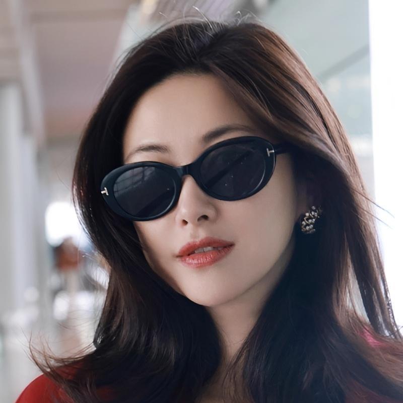T字母汤姆家朱珠同款猫眼墨镜女款高级感椭圆防晒紫外线太阳眼镜|undefined