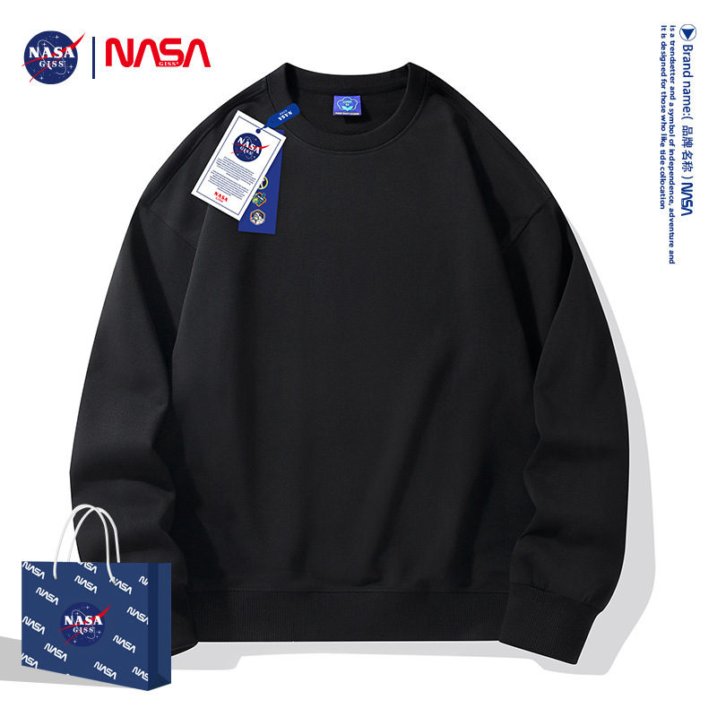 Nasa Giss Joint Model 400g Heavyweight Long-Sleeved T-Shirt for Men and Women Loose Thin Sweatshirt Round Neck Bottoming Shirt