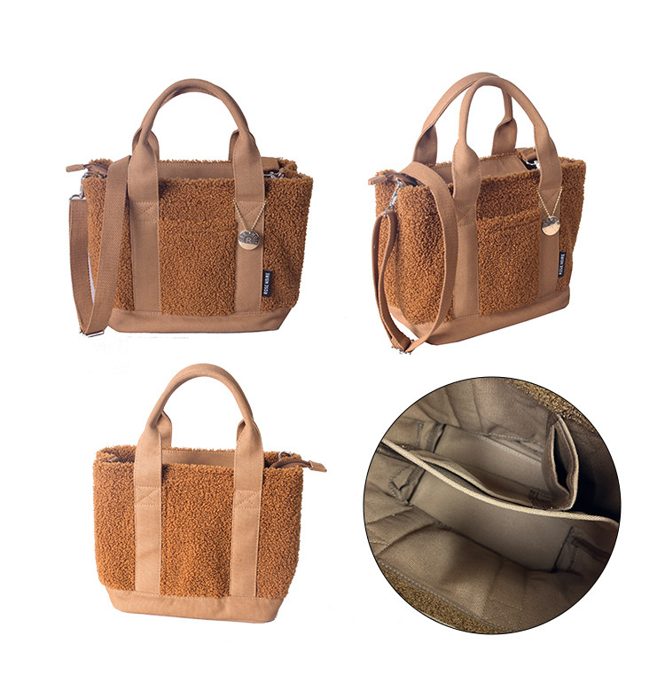 Teddy Velvet Handbag For Women Japan Lotte High-end Plush Bag Bento Bag Handbag Single Shoulder Diagonal Cross Women's Bag Handbag_voghion.com