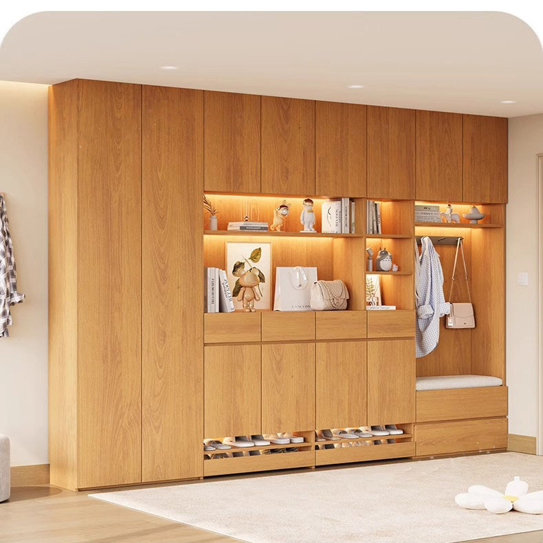 ✅ Shoe Cabinet Made of Solid Wood for the Living Room, Natural Wood Style, Home Entryway Partition, Multi-Layer Shoe Rack with Drawers for Storing Autumn Shoes