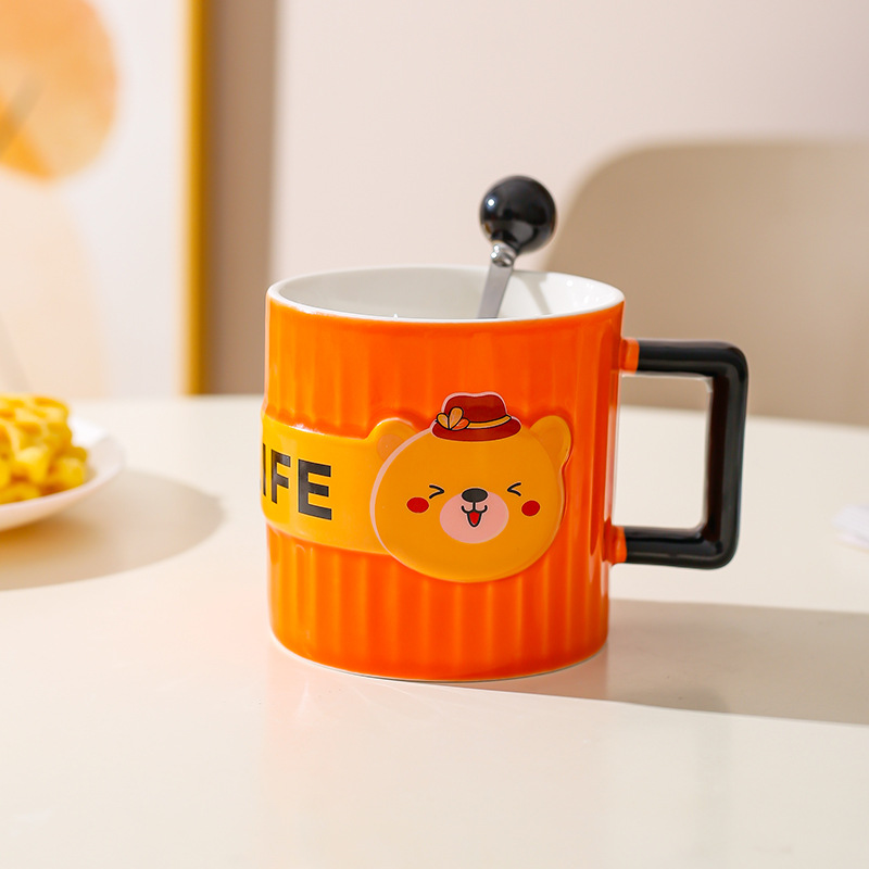 Creativo lindo oso Taza de cerámica pareja taza niños y niñas taza de agua taza de café con cuchara taza de desayuno del hogar