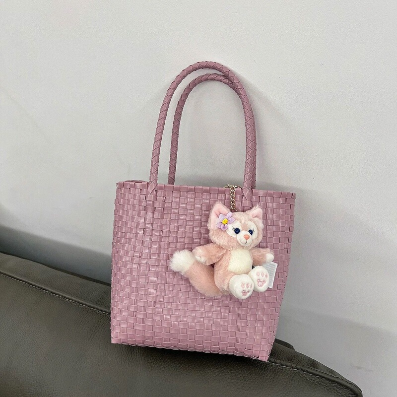 Japanese-Style Woven Vegetable Basket Handbag for Women Versatile Shoulder Crossbody Tote Bucket Bag Mommy Bag Lunch Box Bag