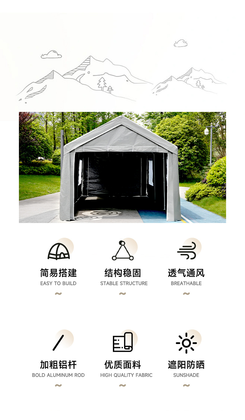 Factory direct supply of camping tents, outdoor windproof and rainproof thickened car canopy, outdoor courtyard sunshade parking shed