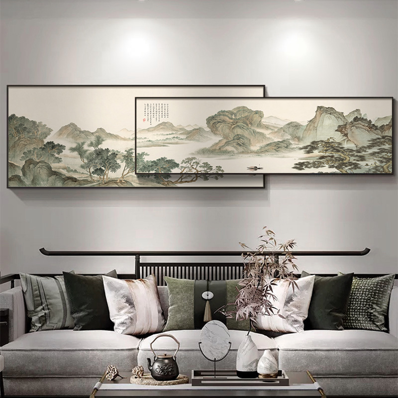 千里の山と川の絵リビングルーム装飾絵画風景画新しい中国風ソファ背景壁掛け絵画ハイエンドオーバーレイ壁画|undefined
