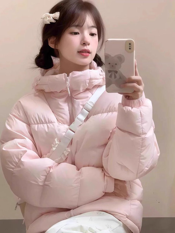 黑色羽绒棉服女冬季2025年新款韩系高级感加厚小个子连帽棉袄外套|undefined