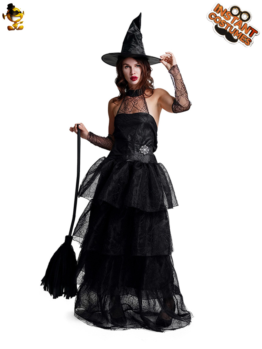 Transfronterizos Halloween Adultos Trajes de bruja Negro Sexy Trajes de fiesta de bruja COS Trajes de espectáculo
