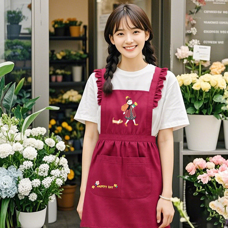 厨房家用防污做饭围裙餐饮专用花店围腰防泼水工作服韩版女士透气