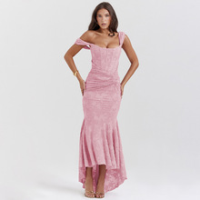 2023秋冬新品欧美性感蕾丝无袖包臀不规则鱼尾裙跨境电商一件代发