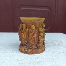 批发仿古树脂八仙过海笔筒书房家居摆件仿寿山石八仙笔筒工艺品