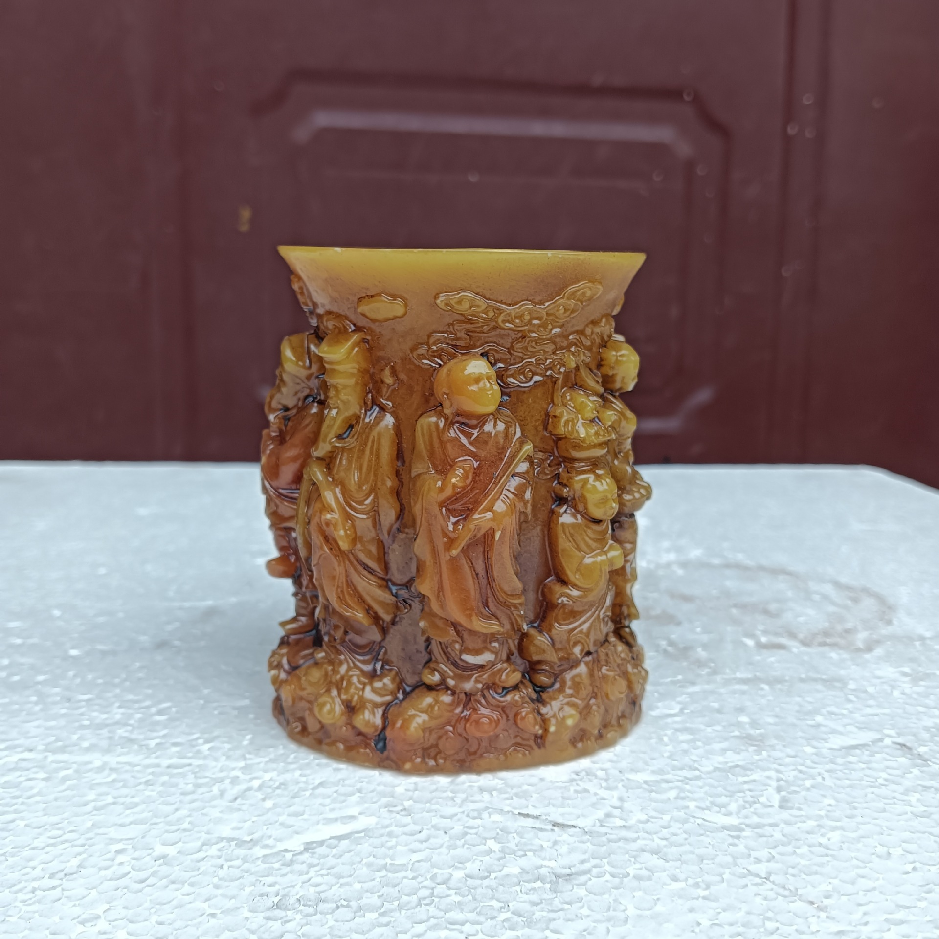 批发仿古树脂八仙过海笔筒书房家居摆件仿寿山石八仙笔筒工艺品