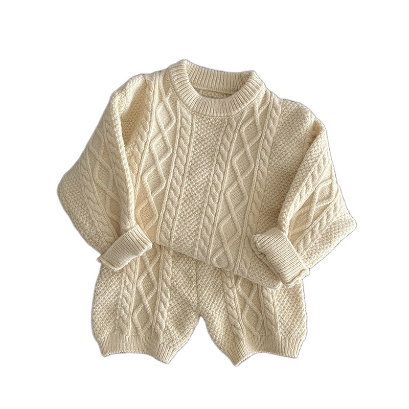 Ropa de estilo coreano para niños Otoño e Invierno estilo occidental nuevas chicas retro elegante moda color sólido suéter de punto pantalones de lana traje de moda