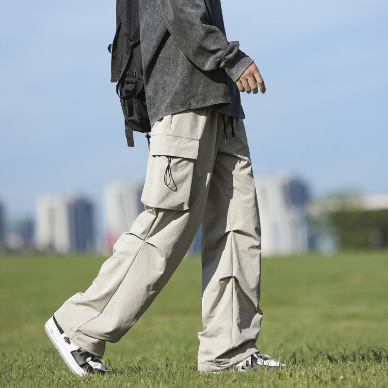 American-style paratrooper workwear casual pants men's spring and summer new drawstring sport pants design wide-leg functional assault pants 