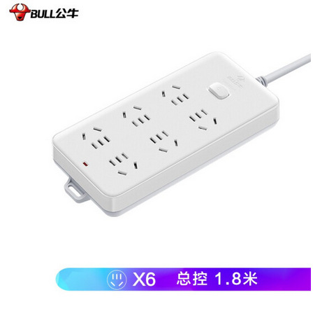 公牛插座插線板插排接線板6位總控無線/全長1.8 3mGN-109K藍白色