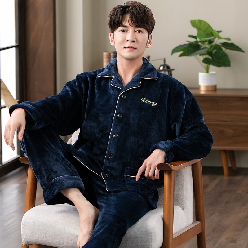 Otoño y invierno engrosado pijamas de terciopelo de coral para hombres invierno de franela para hombres primavera y otoño ropa para el hogar para hombres
