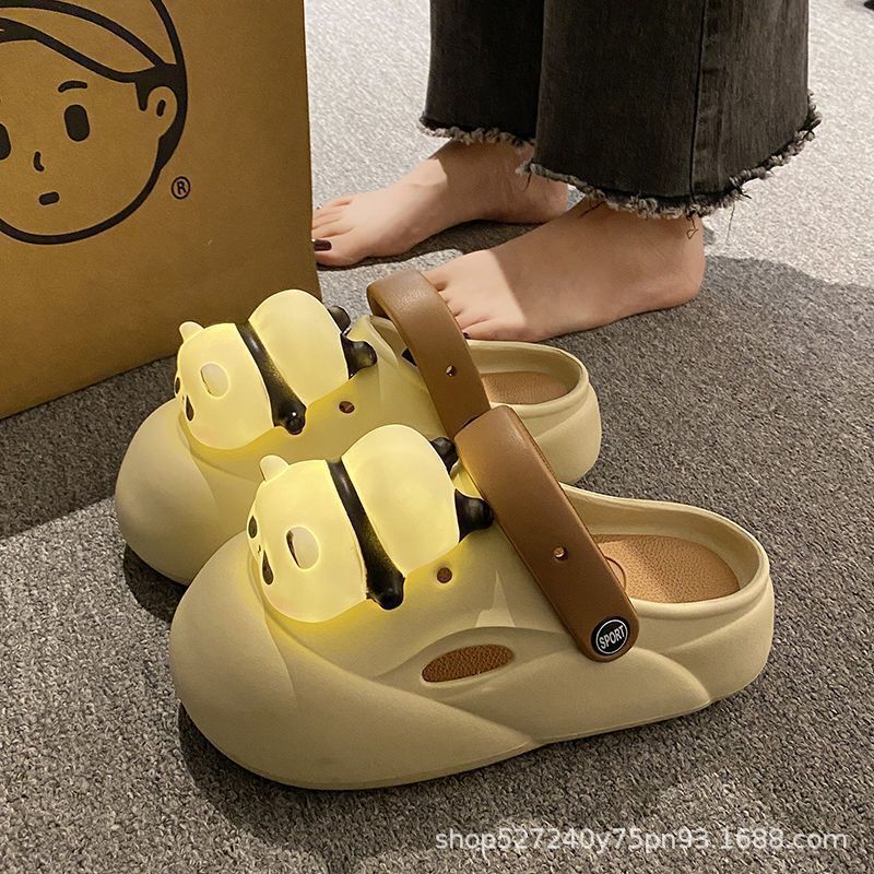 Panda Lighted Clogs for Women, 2024 New Spring/Summer Non-Slip Platform Height-Increasing Closed-Toe Lighted Slippers for Women