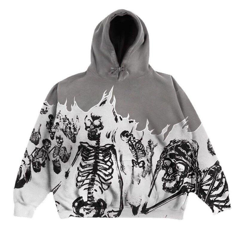Foreign Trade Cross-Border Sweatshirt Streetwear Retro Skull Hoodie Zipper Hoodie Gothic Hooded Sweatshirt