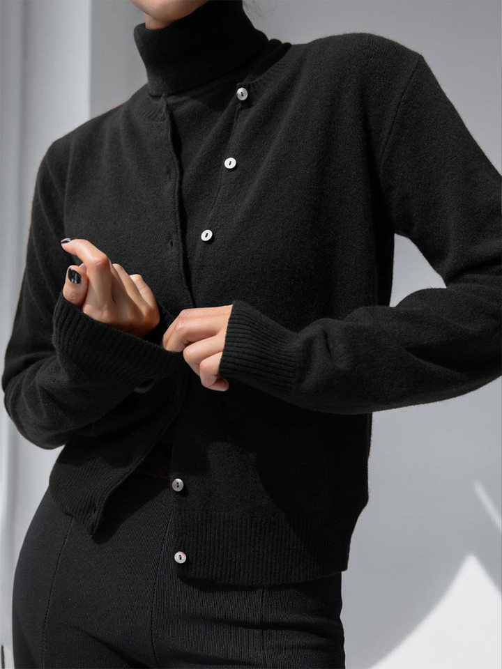 Bộ áo len dệt kim nữ cổ cao không tay kèm áo cardigan dáng suông — Áo vest màu nâu, Áo vest màu xám đậm, áo vest màu vàng, áo vest màu xanh chi tiết 114