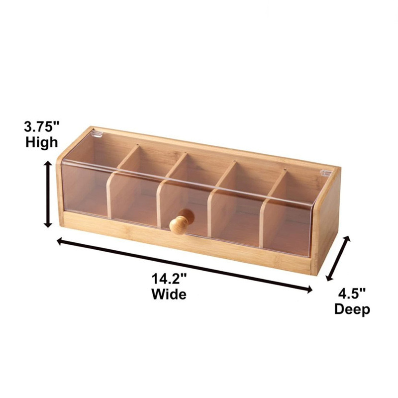 Bolsas de té de madera, bolsas de café, cajas de almacenamiento, cajas de exhibición transparentes con tapa de acrílico, cajas de almacenamiento divididas, cajas de té con tapa abatible