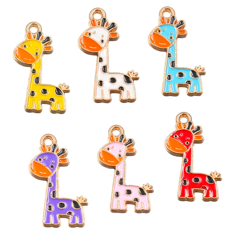 24*15mm Cute Giraffe Cartoon Animal Alloy Enamel Pendant DIY Necklace Keychain Jewelry Pendant