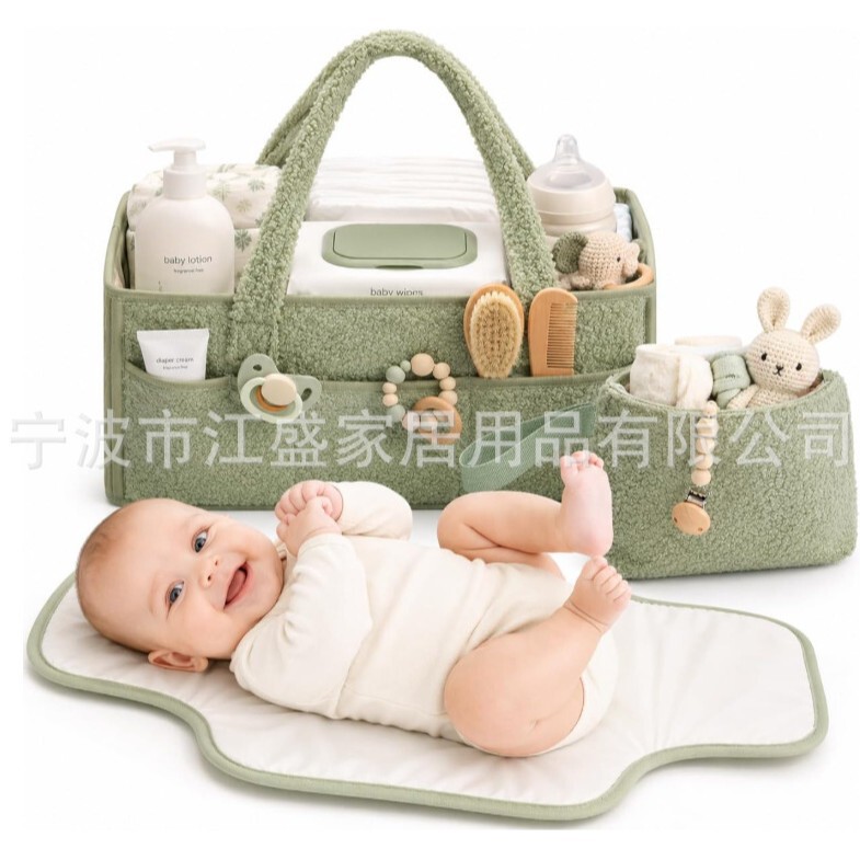 Popular teddy fleece diaper changing basket set, including a baby formula and wet wipe organizer, a bottle storage basket, and a portable storage basket for outings Popular teddy fleece diaper changing basket set, including a baby formula and wet wipe organizer, a bottle storage basket, and a portable storage basket for outings