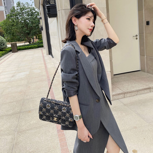 X2285 Large Size Women's Clothing Hong Kong Style Retro Socialite High Waist Suit Slip Skirt Set Fat mm Dress Two-Piece Set