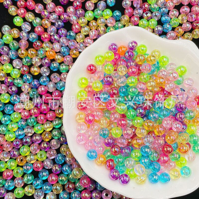 Acrylic Iridescent Transparent Straight-Hole Colorful Beads DIY Handmade Loose Beads for Stringing Bracelets, Jewelry Accessories, Live-Stream Influencer Beads
