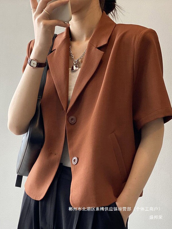 Factory Direct Sales Fashionable Short-Sleeved Suit Jacket for Women Autumn Large Size Korean Style Commuting Drape Short Casual Small