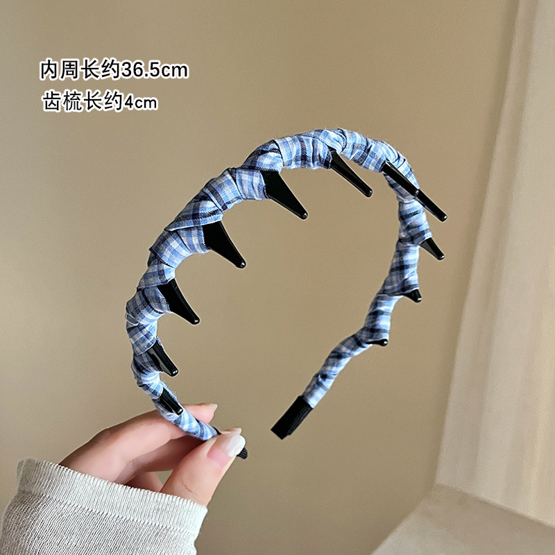 高级感格子正反两戴发箍女齿梳波浪洗脸压发卡日常外戴高颅顶头箍|undefined