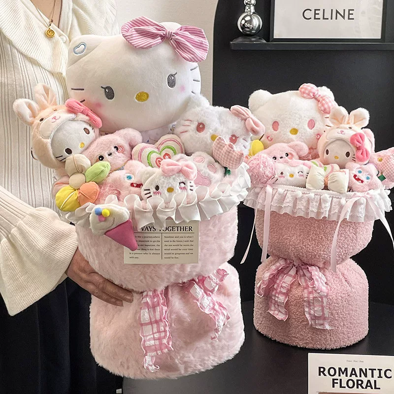 Плюшевый букет Hello Kitty, 30×22×35 см, с LED‑подсветкой, подарочным пакетом и открыткой