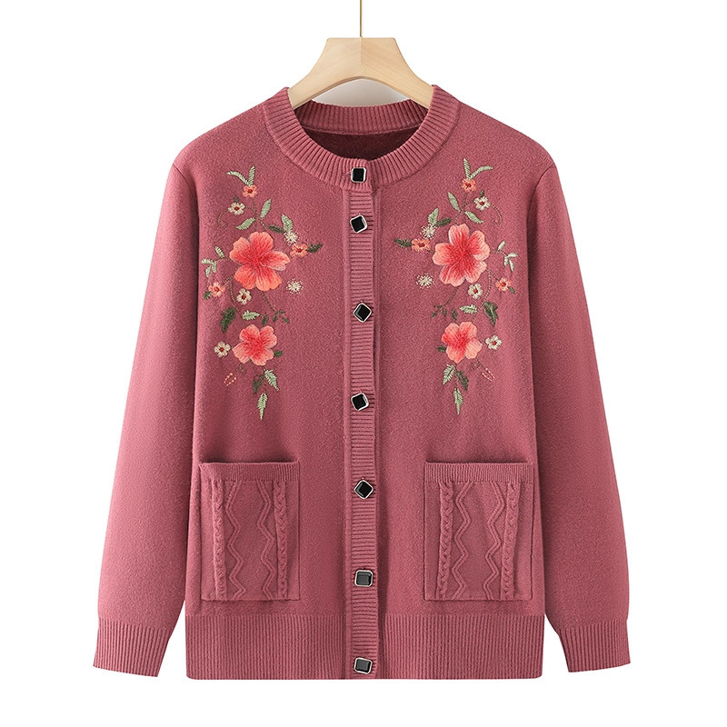 奶奶秋装外套女中老年人保暖衣服妈妈毛衣老人老太太春秋针织开衫|undefined