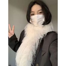 秋冬季长毛围脖软糯保暖长款围巾仿皮草简约百搭毛绒双层加厚围脖