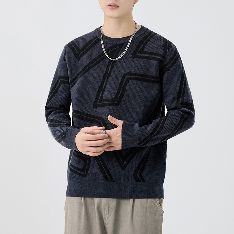 2025 invierno nuevo suéter de hombre vintage marca de moda cuello redondo chaqueta engrosada camisa de punto