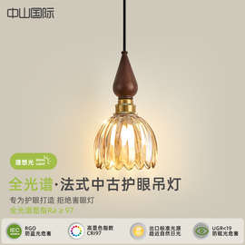 [跨境]个性玻璃法式吧台灯吊线复古床头小吊灯胡桃木色感高级中古