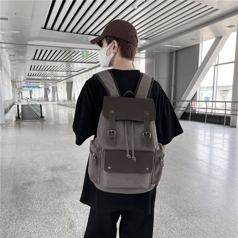 Mochila de lona vintage personalidad de moda de viaje de negocios bolsa de computadora de cuerda de tracción mochila al por mayor