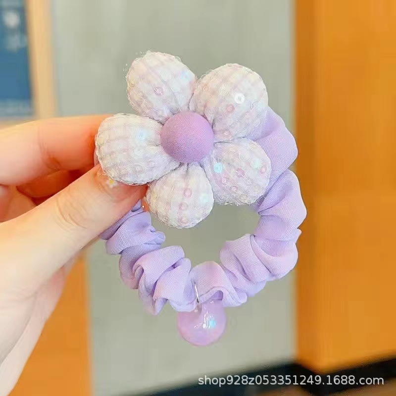 보라색 글리터 비즈 헤어 타이 4개