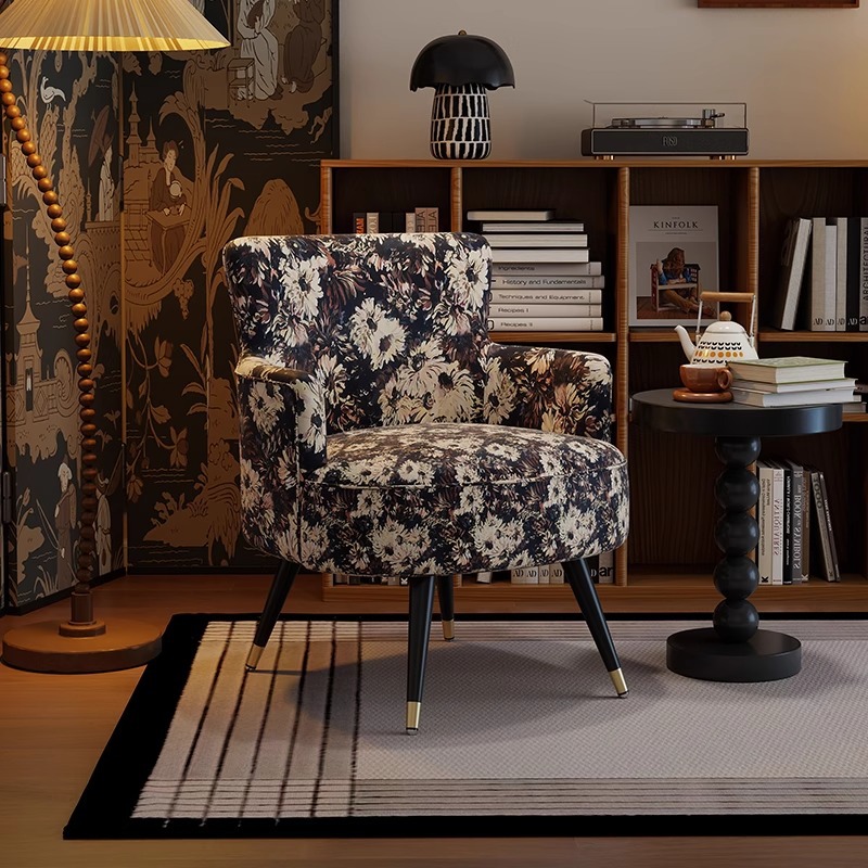 Retro Light Luxury Single Sofa Chair, Second-Hand Leisure Living Room, Balcony, B&B Bedroom, Simple American Designer Single Chair