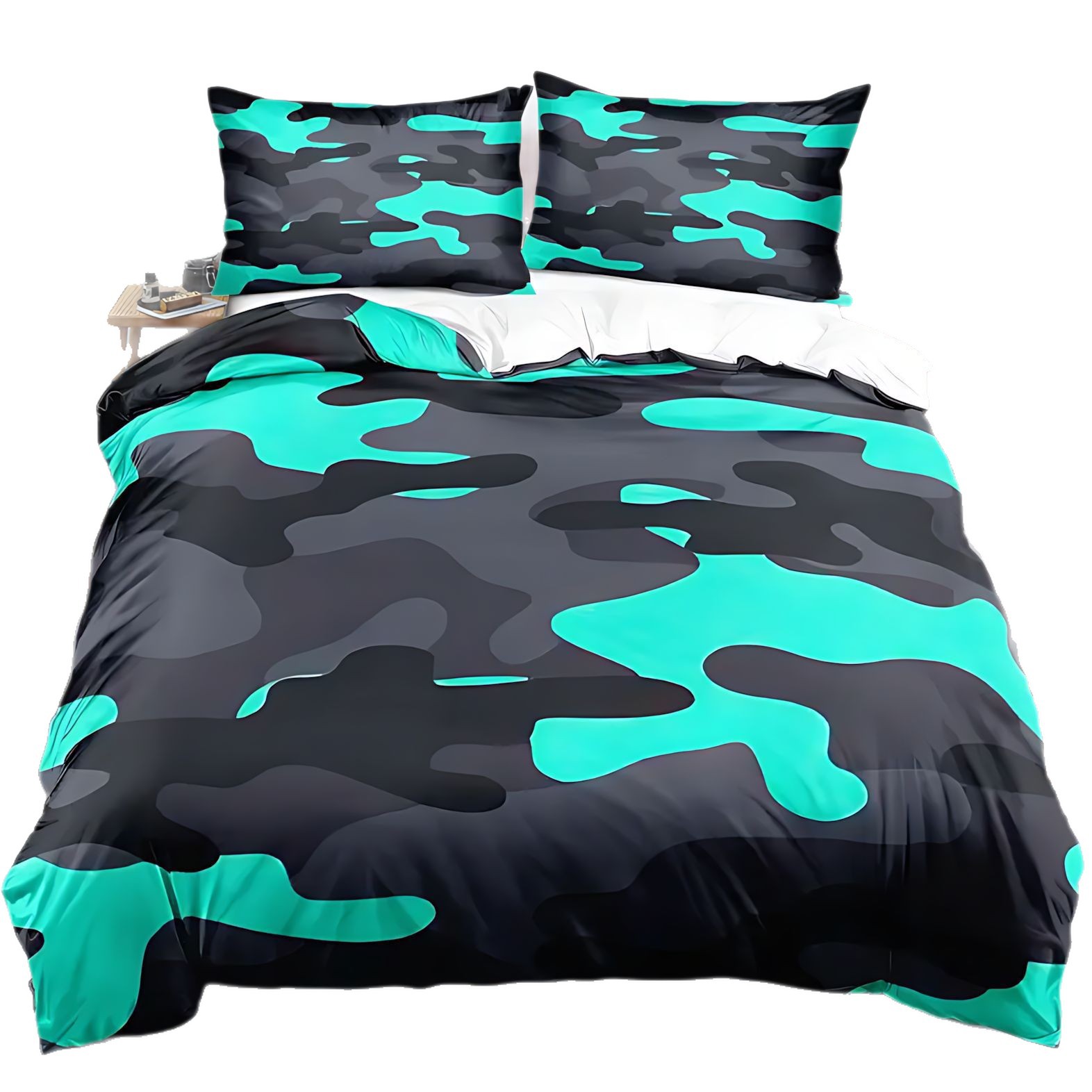 TEMU / JIT nuevo producto transfronterizo serie de camuflaje multicolor 3D impresión digital abrasión quilt set fuente fabricante