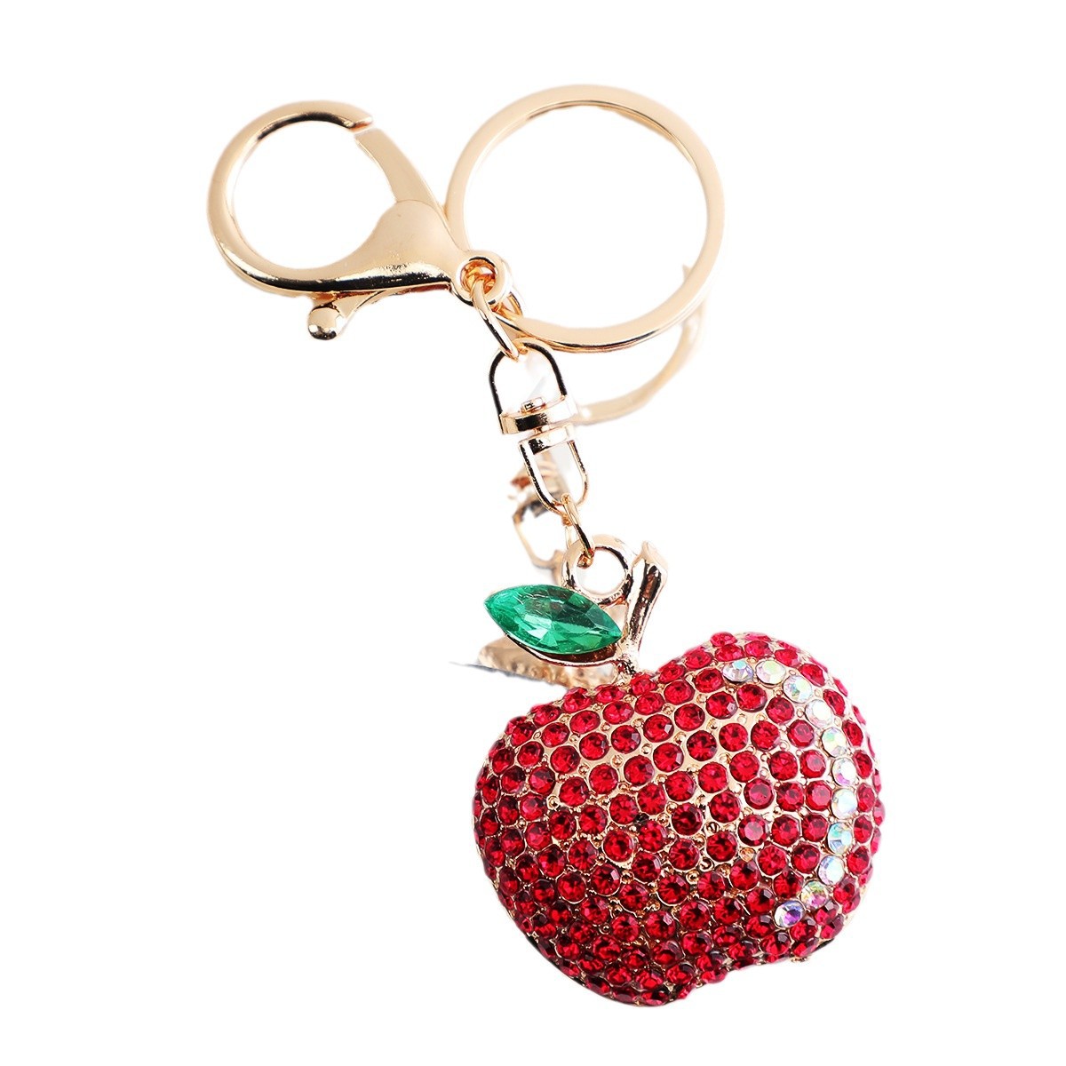 Vintage luxe sleutelhanger rode appel met strass voor tas auto_voghion.com