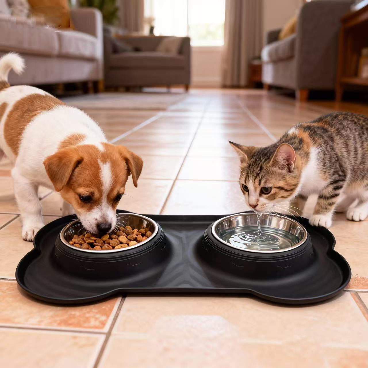 Tazón para perros Tazón para perros Anti-volcado Tazón de arroz para perros de acero inoxidable Tazón doble Tazón para comida para perros 2 Tazón para beber Tazón para mascotas al por mayor