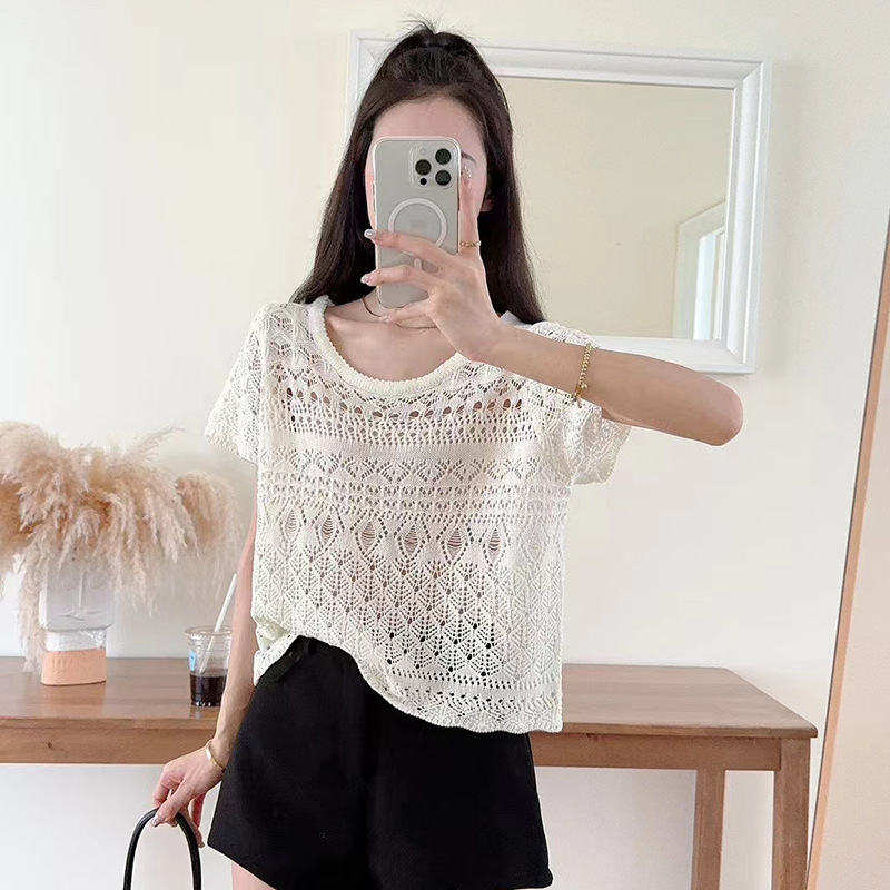 Knitted women's spring brand outer wear new short-sleeved lazy…