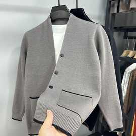 披肩开衫男新品衫毛衣外套秋季男装纯色潮流修身黑色休闲薄款简约