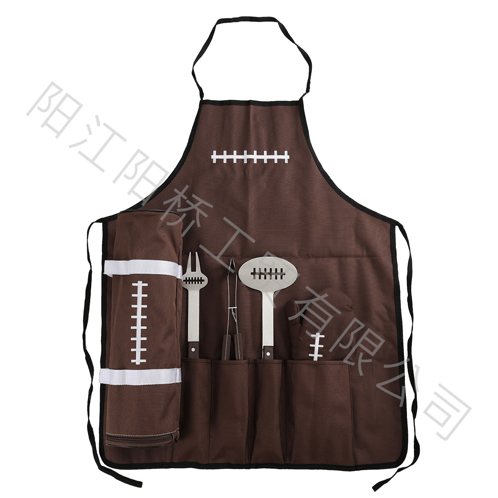 Ventas transfronterizas de rugby de acero inoxidable conjunto de parrilla de madera mango al aire libre herramientas de barbacoa bolsa de tela conjunto de combinación