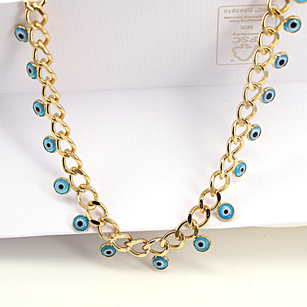 new round color drop eye pendant tassel thick chain copper necklace