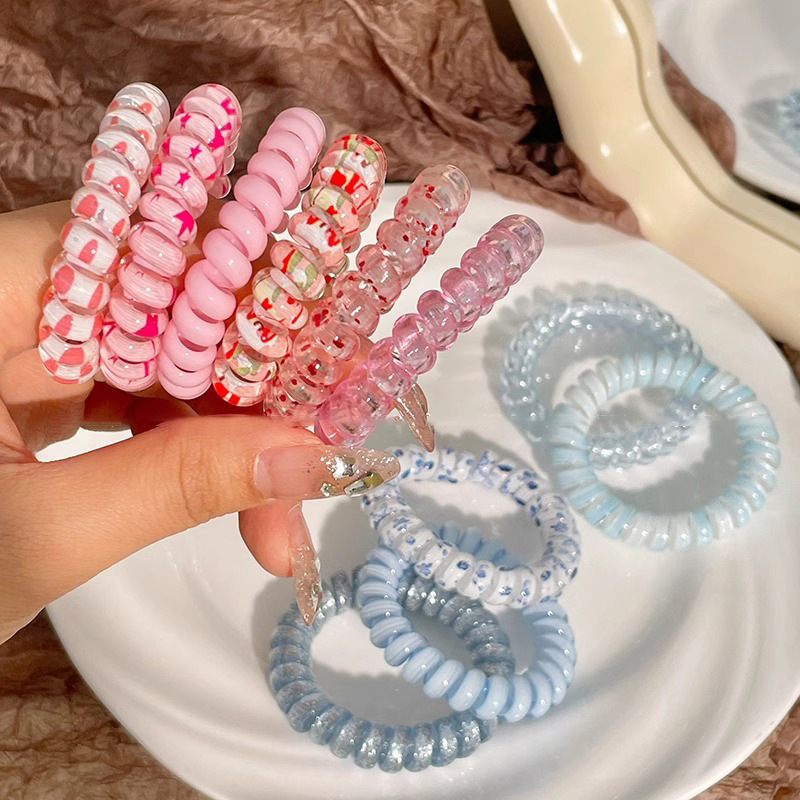 Línea telefónica azul anillo de cabello para mujeres 2025 nueva cuerda de cabeza de alta elasticidad duradera no dañando el cabello banda de goma bola de cabello